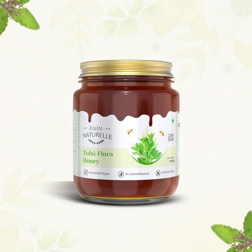 Image of Farm Naturelle Tulsi Forest Flower Wild Honey 300gm|100% Pure Honey | Raw & Unfiltered|Unprocessed|Lab Tested Honey In Glass Jar with Engraved Virgin Wooden Spoon