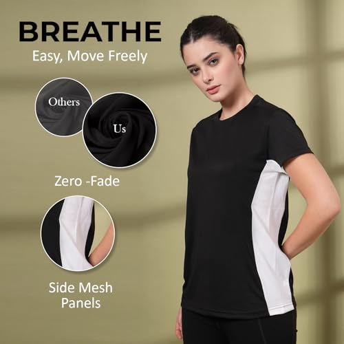 Image of CHKOKKO Gym Tshirt for Women Workout Dry Fit t Shirt Sports Tshirt Lightweight Round Neck Breathable Half Sleeve Activewear Mesh Running Yoga Tops for Woman