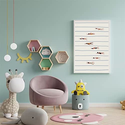 Nhktwssi Kids Bathroom Wall Art Minimalist Wall Art Swimming Pool Art Print Coastal Nautical Print Swimmers Art Modern Home Artwork Abstract Bathroom Wall Decor 16X24 Inch No Frame #TOP5