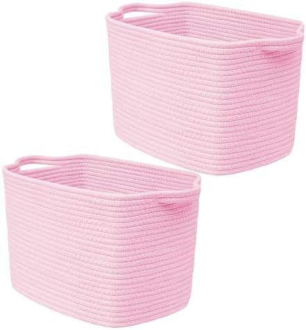 Medium Woven Baskets For Storage,Mudroom,Cotton Rope Square Basket With Handle Woven Bin,Empty Gift Basket For Shelves,Shoe,Blanket,Teen