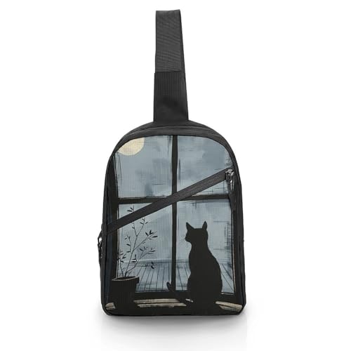 Sling Bag for Women Men Daypack Looking Out The Window Chest Bag Crossbody Backpack for Hiking Travel
