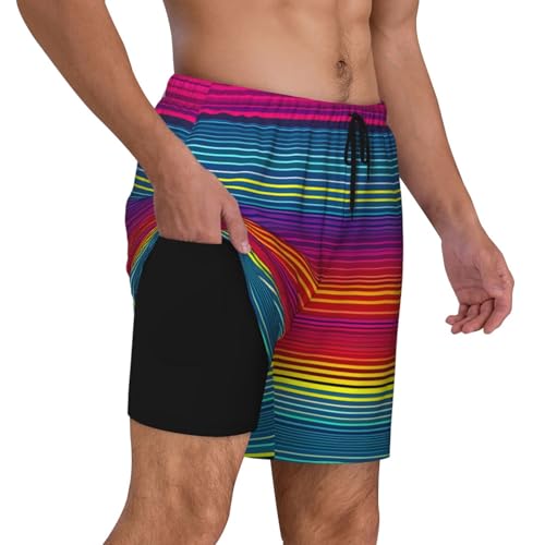 Rainbow Pattern Print Men Stylish Functionality Swim Trunks Breathable Beach Shorts Surfing Gym Fishing3