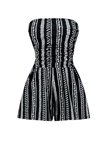 Image of AUXDIO Women Summer Casual Strapless Romper Sleeveless Off Shoulder Short Jumpsuits 2026 Beach Vacation Clothes