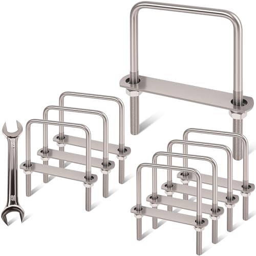 Image of 8 Pcs M10 Square U Bolts 4 Inch Wide, 3 /8 inch x 4 inchW x 6 inch L | 304 Stainless U Bolt Heavy Duty with Nuts, Bolt Plate and Washers,4 inch u bolt,Metric bolts