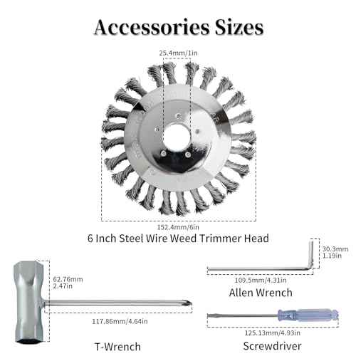 wyevee 6 Inch Steel Wire Rotary Brush Cutter Trimmer Head, Weed Brush with Universal Adapter Kit, Compatible with S tihl Hus qvarna String Trimmers/Gardening Lawnmower/Moss Grass - Thumbnail 3