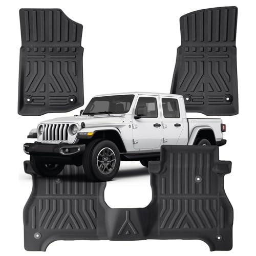 Car Floor Mats for Jeep Gladiator: 2020 2021 2022 2023 2024 2025 2026 All Weather Custom Fit Rubber XPE Floor Liners for Jeep Gladiator Accessories Front & Rear (3PCS Black)