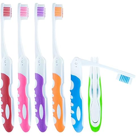 Lingito Travel Folding Toothbrush, Camping Toothbrush Bulk, Medium Bristle (6 Pack Medium-Multicolor) Cover