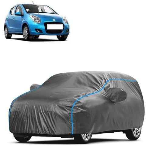 Image of Kerwa Car Body Cover Waterproof Compatible with Maruti Suzuki A-Star, Dust & UV Resistant All-Weather Proof Full Body Cover, Grey with Blue Lining, Triple Stitched Elastic Bottom with Mirror Pocket