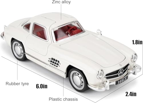 Image of BlackZone 1955 Marcedes- 300sl Vintage Model, 1 /24 Toy Car with Sound and Light Function, Children's Toy Model Car with Pullback Function, Collector's Quality (1:24 White)
