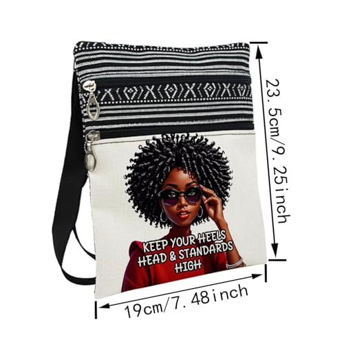 African American Messenger Bag Small Ethnic Pattern Printed Adjustable Strap Crossbody Zipper Pouch Afro Inspiring Phone Organizer Wallet Cute Shoulder Handbag for Black Women2