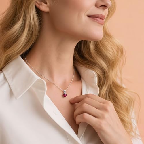 Iefil Heart Birthstone Necklaces for Women - S925 Sterling Silver Necklace 1.2 Ct Genuine or Created Birthstone Jewelry Birthday Gifts for Women3