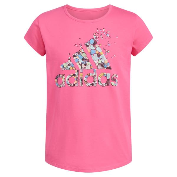 adidas Girls' Toddler Short Sleeve Cotton Scoop Neck Tee T-Shirt, (Dark Pink, Large 14)