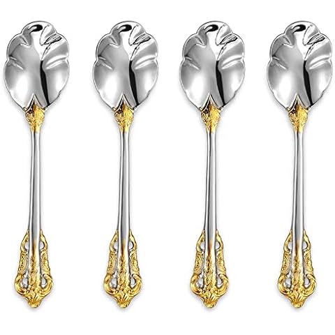 KEAWELL 6" Tea Spoons Set of 4, Coffee Espresso Demitasse Vintage Tea Spoon, 18/10 Stainless Steel, Gold Accent Cover