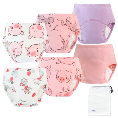 Ez Moms 6 Packs Training Panties Absorption Toddler Cotton 4T Underwear Girl Reusable Potty Training Underwear For Girls 4T Training Pants 4T-5T Toddler Training Underwear Potty Training Pants cover