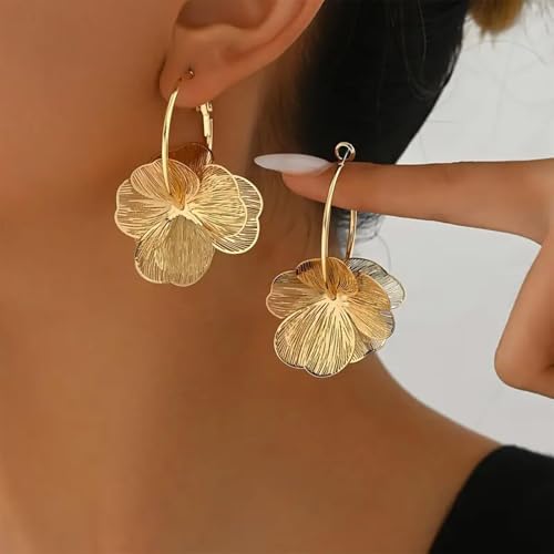 Elegant Gold Floral Hoop Earrings for Women - Statement Boho Jewelry for Spring & Summer Fashion - Image 2