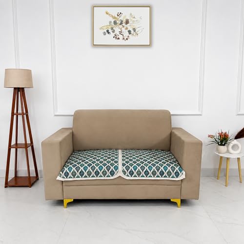 Image of Homerz Premium 'Maharaja Paradise Series' Sofa Cover | Net Fabric Sofa Cover | Washable, Anti-Dust Backed & Wrinkle Resistant Cover (Aqua Lattice, 2 Seater, Only Seat Cover)