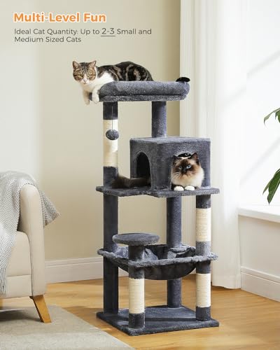 Image of MUTTROS Cat Tree for Indoor Cats, 45.7 inch Multi-Level Cat Tower with Large Metal Frame Hammock, Cat Condo with 4 Scratching Posts and Top Perch for Small Medium Cat, Dark Grey