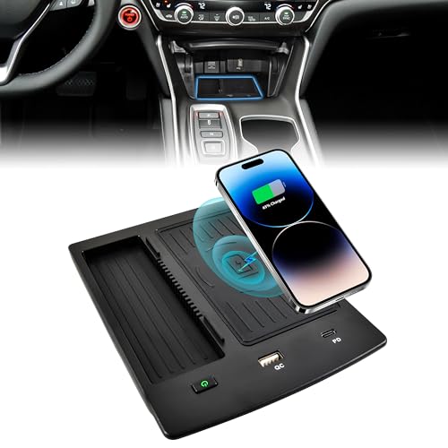 LDETXY Fast Wireless Charger for Honda Accord 2018-2022, Car Wireless Charging Panel with USB-A USB-C Center Console Organizer for 2018 2019 2020 2021 2022 Honda Accord Accessories