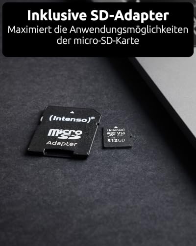 Intenso Professional microSDHC 512GB Class 10 UHS-I, U3, V30 Memory Card with SD Adapter for 4K Recordings, GoPro, Insta 360, DJI, Osmo, Steam Deck, Drone, Action Camera, Black - Image 6