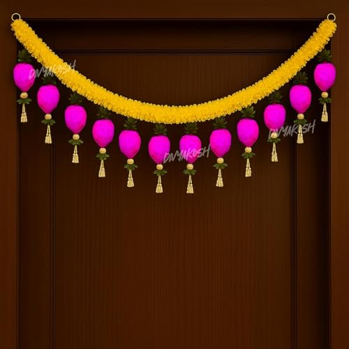 Image of Divyakosh Torans for Door Entrance (Size 4 FT / 48 Inch), Home Decoration Hangings, Lotus Buds Toran | Thoranam Yellow Fabric Gajra Bandhanwar