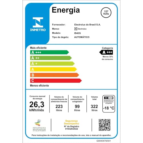 Geladeira Electrolux Frost Free Inverter 322L Efficient AutoSense Inverse Preta (IB42G) 220V