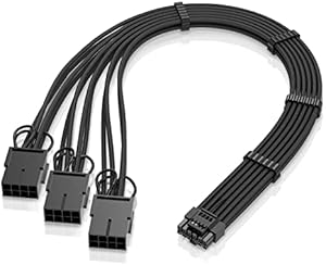 EZDIY-FAB GPU Power Extension Cable, 16pin(12+4) 12VHPWR PCIe 5.0 Connector Male to 3X PCIE 8 PIN for RTX 4070Ti/4080/3090Ti, with Pre-Installed Cable Combs-16AWG/Black