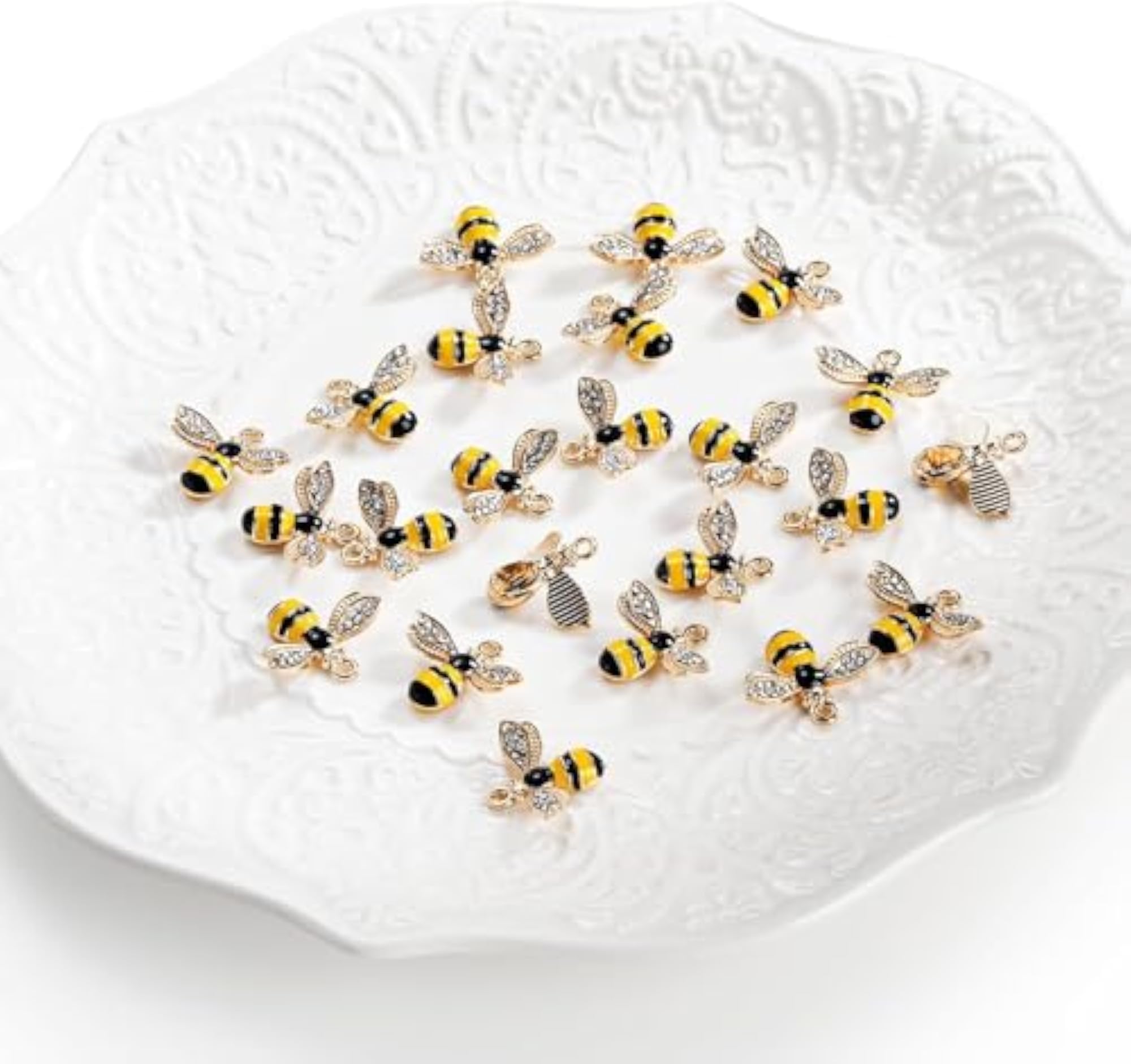 100 Pieces Cute Enamel Bee Charms with Rhinestones for DIY Crafts
