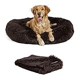 Best Friends by Sheri Bundle Set The Original Calming Shag Donut Cuddler Cat and Dog Bed + Pet Throw Blanket Dark Chocolate Extra Large 45'