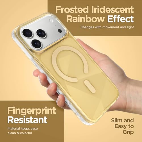 Image of Magnetic Case for iPhone 17 Pro Max [Compatible with Magsafe] [Anti-Yellowing] [1 Screen Protector] Shockproof Slim Iridescent Sparkly Case for iPhone 17 Pro Max 6.9 inch 2025, Gold