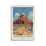 Akshardham - Póster de metal vintage con diseño del templo, para decoración de pared, bar, bar, hogar, 20 x 30 cm