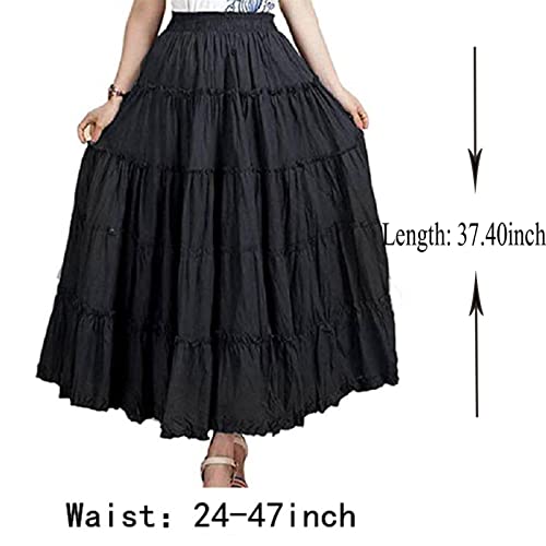 Saukiee Women's Bohemian Elastic Waist Long Skirt Cotton Circle Ruffle Broomstick Peasant Maxi Tiered Skirts2