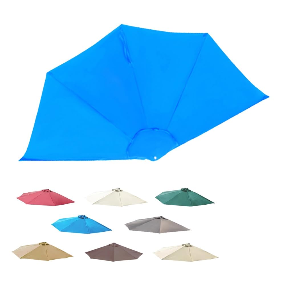RTVGNSZSJL Half Round Umbrella Replacement Canopy 9ft 5 Ribs Patio Umbrella Canopy Cover, Replacement Parasol Canopy For Backyard Market Pool(Blue)