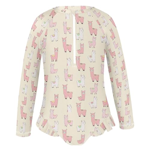 Cute Alpaca Girls Long Sleeve Rashguard Swimsuit UV Protection One-Piece Swimwear Bathing Suit B04040432