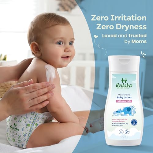 Image of Hushabye Moisturizing Baby Lotion & Head to Toe Baby Wash with Milk Protein | Paraben & Sulphate Free, pH Balanced for All Skin Types | Newborn Bath Gift Set, 200ml Each, Combo Pack of 2