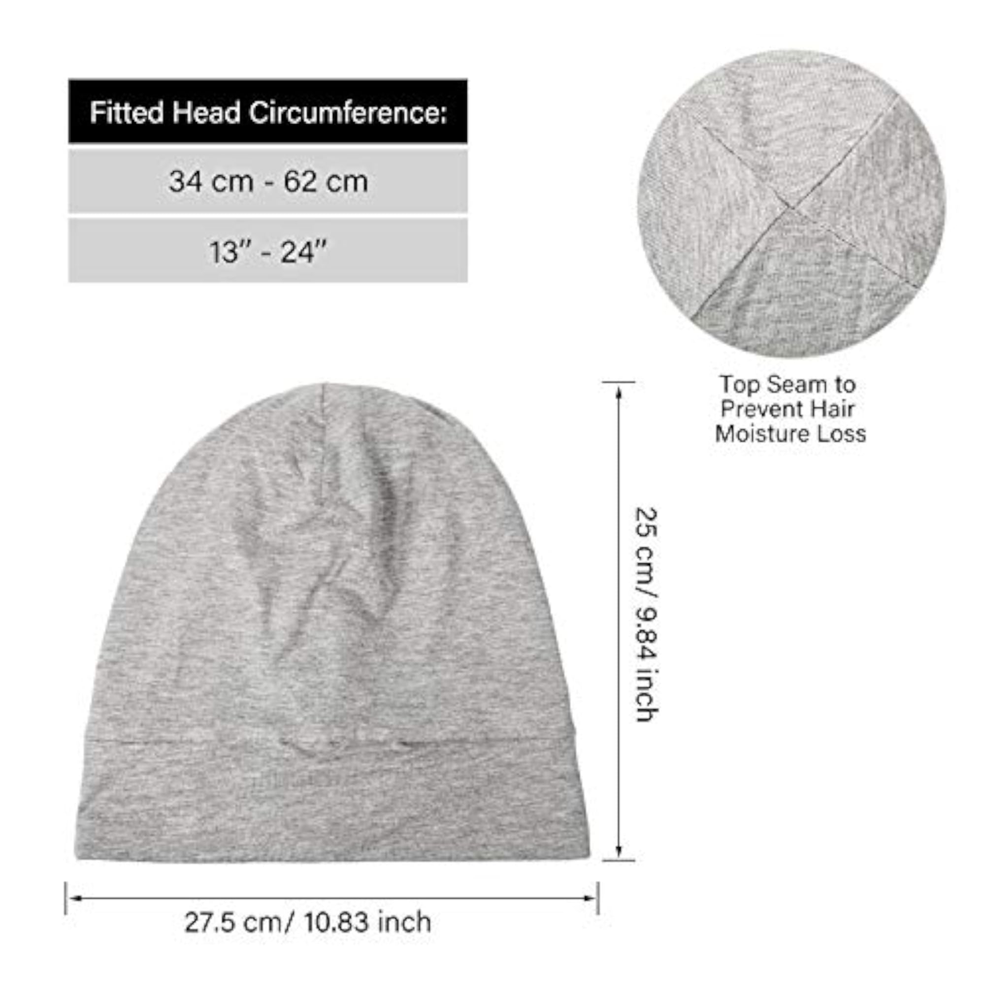 2 Pieces Satin Lined Sleep Caps, Adjustable Bonnets