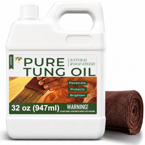 32oz 100% Pure Tung Oil, Food Safe Waterproof Wood Finish with Easy Cloth