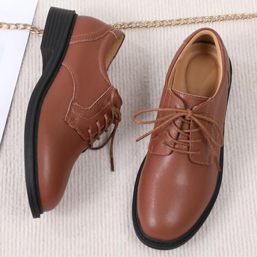 Image of Oxford Shoes for Women Black Formal Lace up Flats Dress Saddle Work Office Ladies Business Casual Dressy Shoes