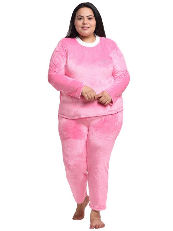 Women Light Pink Solid Wool Blend Night Suit-image-17
