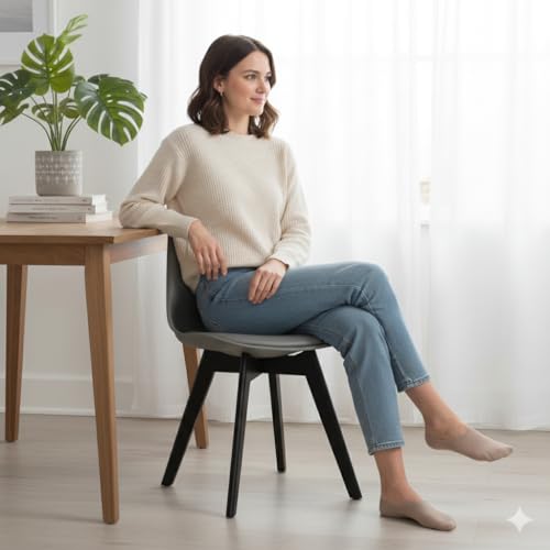 Image of Modern Bar Stool with Black Legs, Gray Cushioned Seat, Contemporary Dining Chair, Curved Back Design