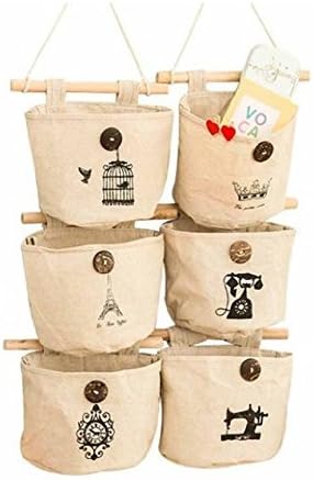 Pishmount Fabric Wall Door Closet Hanging Storage Bag Small Cotton Hanging Pockets Set of 3