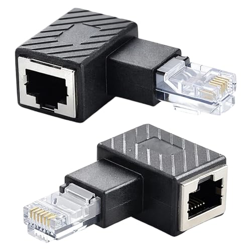 GuBaoZhuo 2 St&uuml;ck RJ45 Winkelstecker, 1x Rechts & 1x Links LAN Kabel Winkelstecker Stecker auf Buchse 90 Grad Winkel, LAN stecker f&uuml;r CAT6/CAT5 Ethernet LAN Adapter Netzwerk