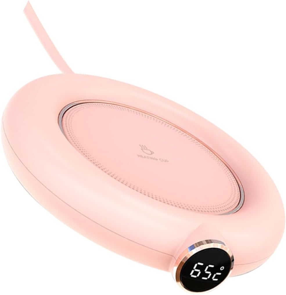 USB Charging Cup Warmer Pad Level Temperature Display Insulation Heat Coaster for Desk Use Portable Milk and Coffee Mug Heater with Auto Shut-Off and Shock-Resistant Pink Warmer