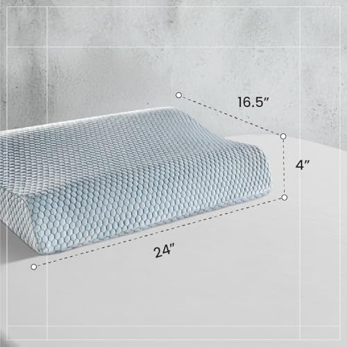 Image of Duroflex Spine Contour Orthopedic Memory Foam Pillow, Dual Height, Cooling Neck Pillow | Ice Dough Technology | Arctic Ice Fabric | Pain Relief Pillow | (24 x 16.5 Inch, White) | 1 Year Warranty
