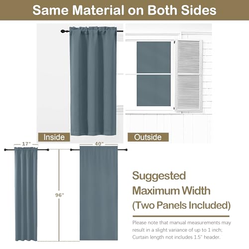 Image of Stone Blue Blackout Curtains for Bedroom 96 Inches Long 2 Panels, Soft Fabric Blackout Curtains, Room Darkening Living Room Window Treatments, Dual Rod Pocket Window Drapes, 2x40Wx96L Inches