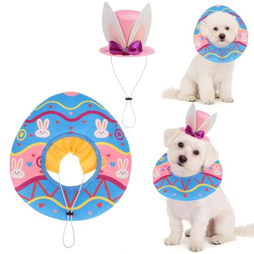 KOOLTAIL Dog Easter Outfit Bunny Hat & Scarf Costumes Set for Small Medium Dogs Funny Pet Holiday Rabbit Easter Egg Design Collar Headband Puppy Large Cat Cosplay Party Apparel Accessory Pink&Blue M