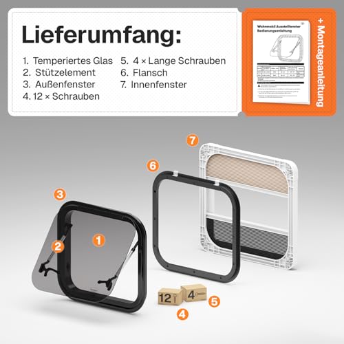 Farosun Fenêtre de Caravane 50 x 45 cm, E13, fenêtre basculante pour Camping-Car et Caravane avec moustiquaire intégrée, Protection Solaire, fenêtre latérale pour Campeur, Verre trempé de 4 mm – vue 8