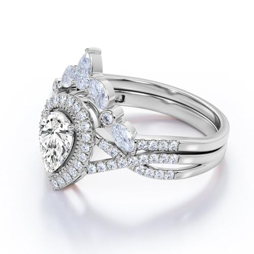 1.0 Carat Moissanite Pear Bridal Ring Set - Pear Cut Wedding Ring Set Sterling Silver Pear Shaped Moissanite Ring Set Proposal Anniversary Promise Ring Set4