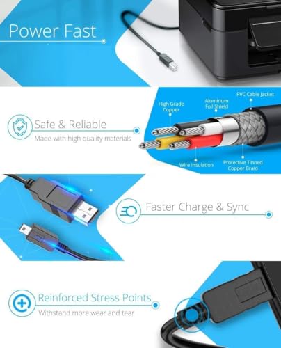 Image of Printer Cable 1.5 Meter, Square USB A to USB B Cable for Printer /Scanner Epson, HP, Canon, Brother, Ethernet Print Smoothly Connect to Computer /Laptop /Pc - USB 2.0 Type B (Black)