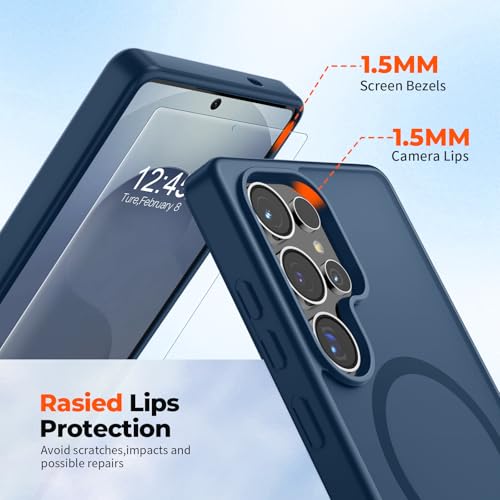 Image of SUPFINE Magnetic for Samsung Galaxy S25 Ultra Case with Screen Protector, (Built-in Magnets) (Military Grade Drop Protection) Slim Translucent Shockproof Phone Case,Sapphire Blue