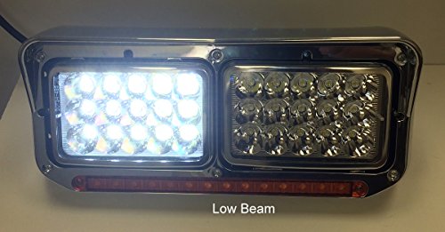 Led Headlights With Bezel & 12" Amber/Amber Led Light Strip Chrome Lh & Rh Fit: Kenworth T400 T600 T800 W900B W900L Peterbilt 378 379 Western Star 4900 Freightliner Fld Classic Xl Mack Superliner #TOP4